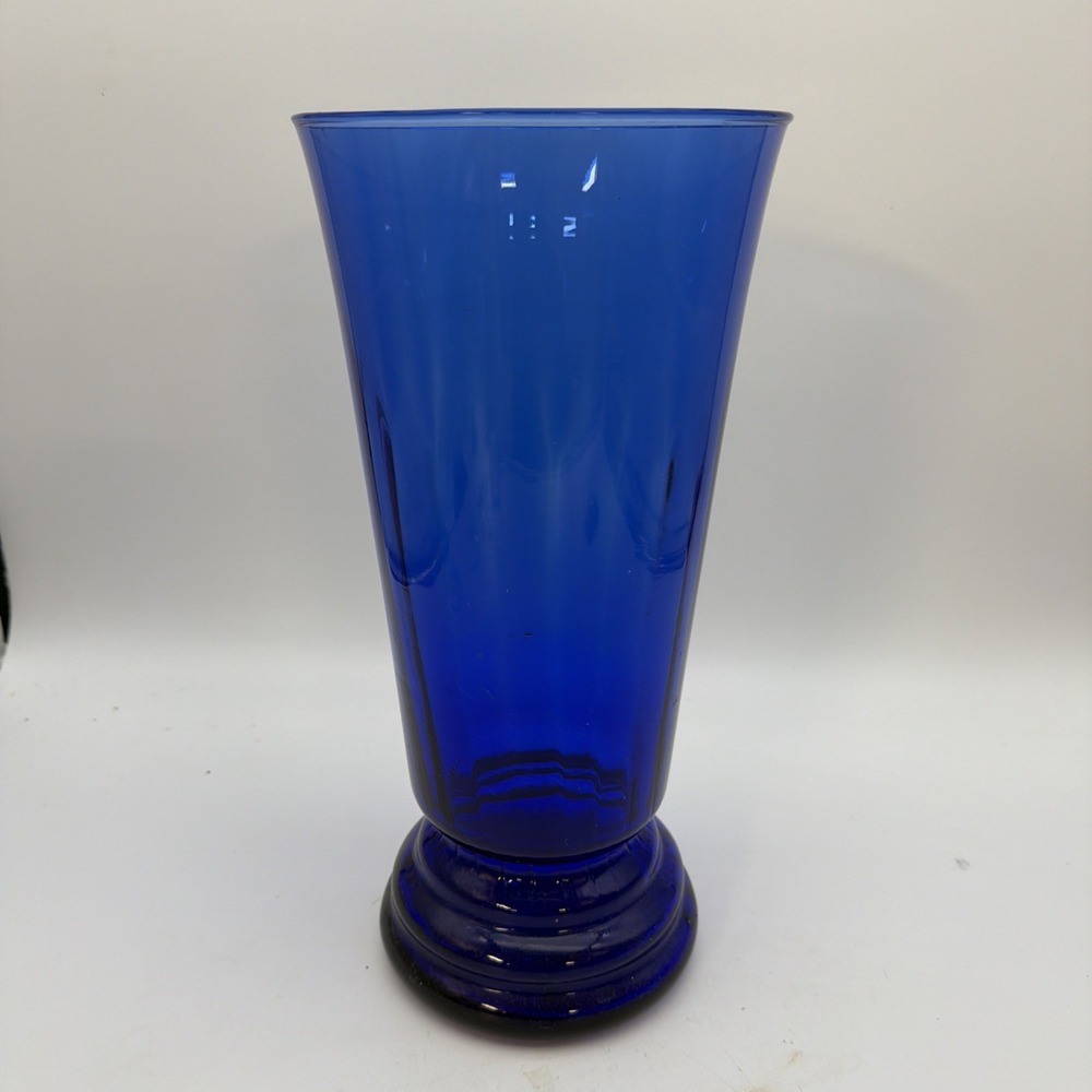 Vintage 14" Cobalt Blue Glass Vase Handblown Large 6.5 " opening
